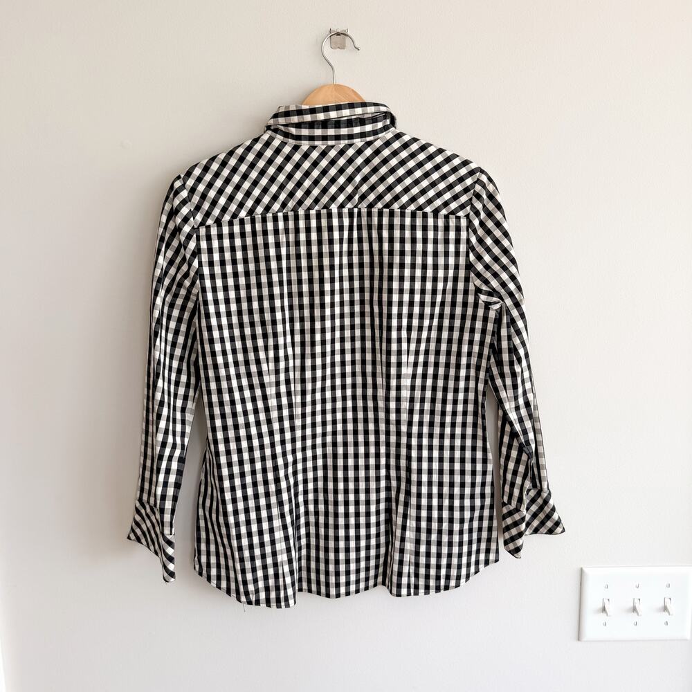 Lafayette 148 Gingham Pattern Long Sleeve Button Up Shirt Black White 6 - Picture 2 of 7